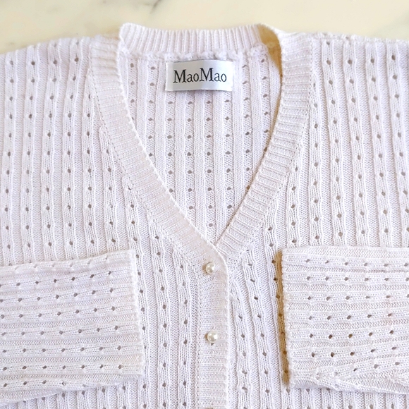 NWOT. Woman's Wool blended crochet V-Neck cardigan with pearl buttons. - Picture 3 of 4
